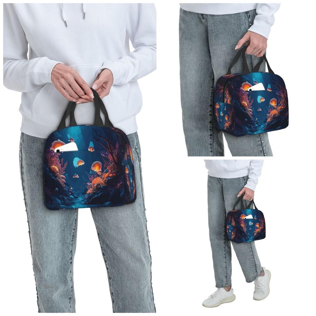Underwater World Tropical Fish Insulated Lunch Bag for Women Office Cooler Thermal Food Box Tote Leakproof Lunch Boxes Container
