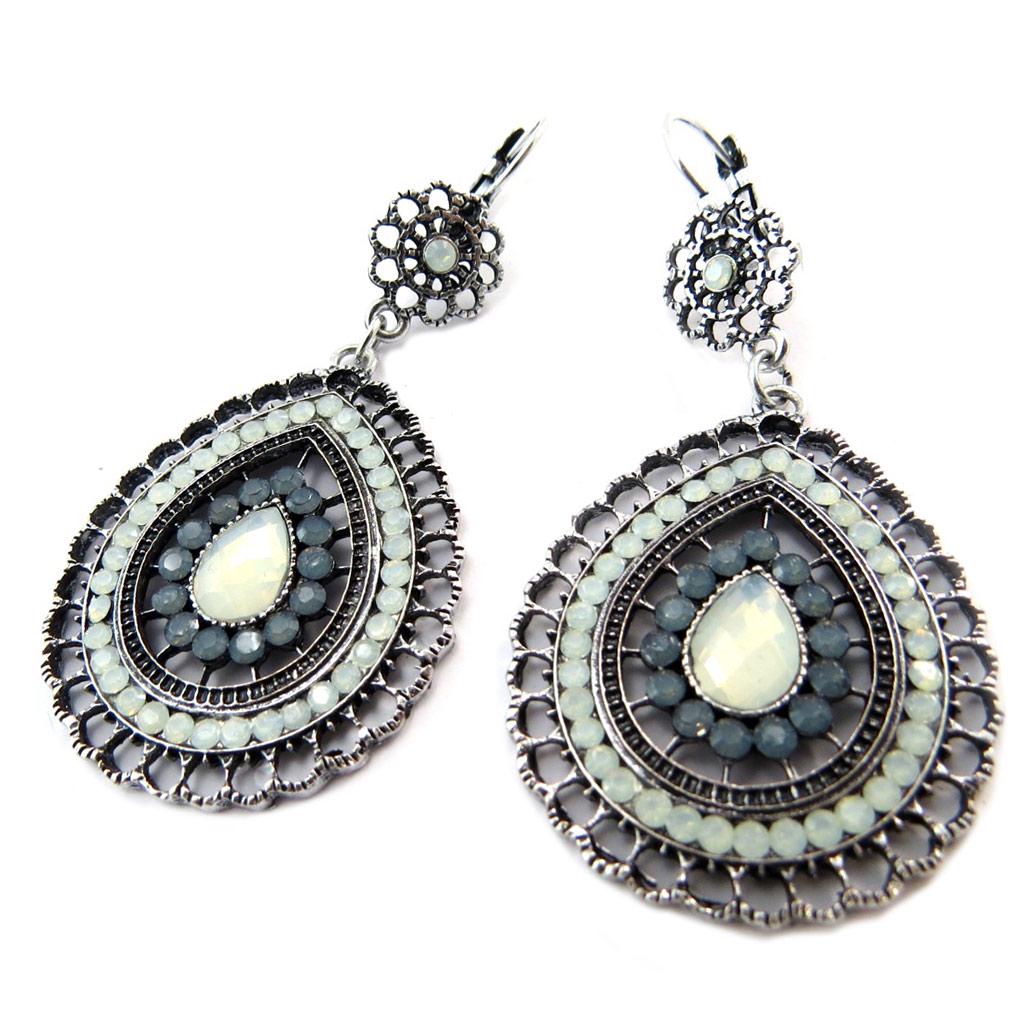 Les Trésors De Lily [P3558] - Designové náušnice 'Sissi', bílé, stříbrošedé