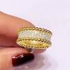 Huitan Newly Designed Women Rings Full with Round CZ Stone Gold Color  Wedding Band Accessories Luxury Trendy Jewelry