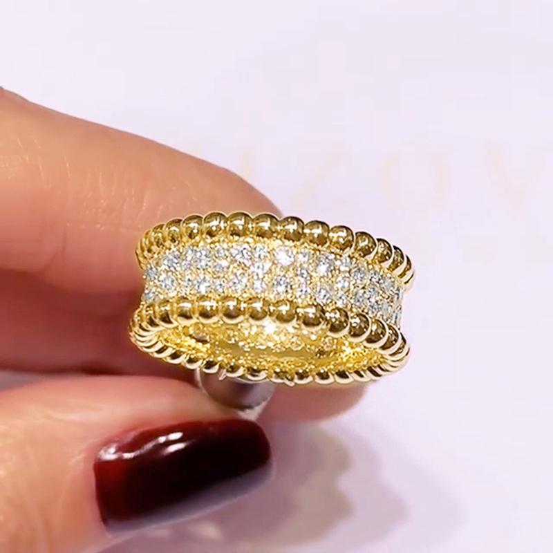 Huitan Newly Designed Women Rings Full with Round CZ Stone Gold Color  Wedding Band Accessories Luxury Trendy Jewelry