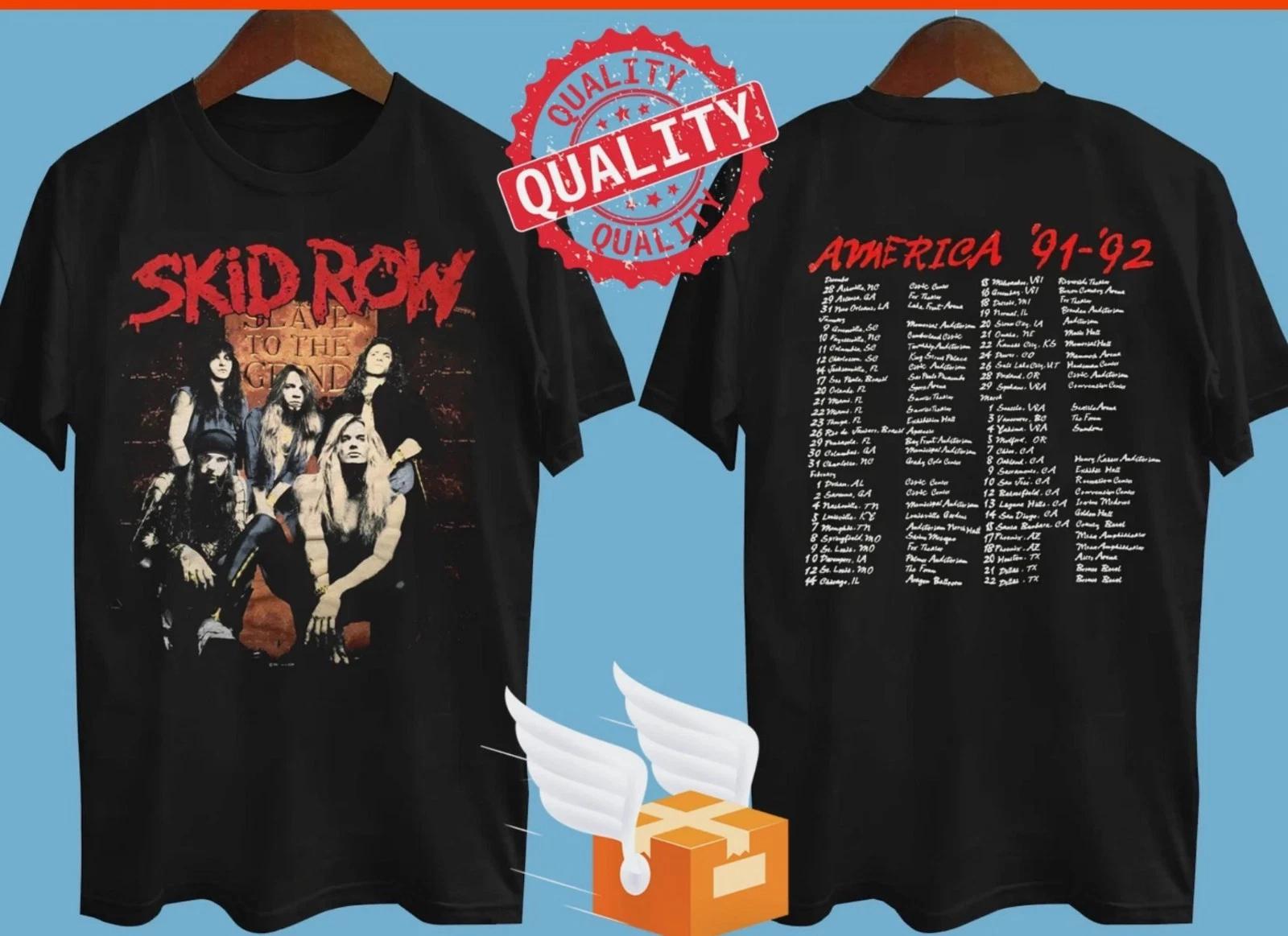 Skid Row 1992 Tour 2 Side Black T-Shirt All Size 4XL