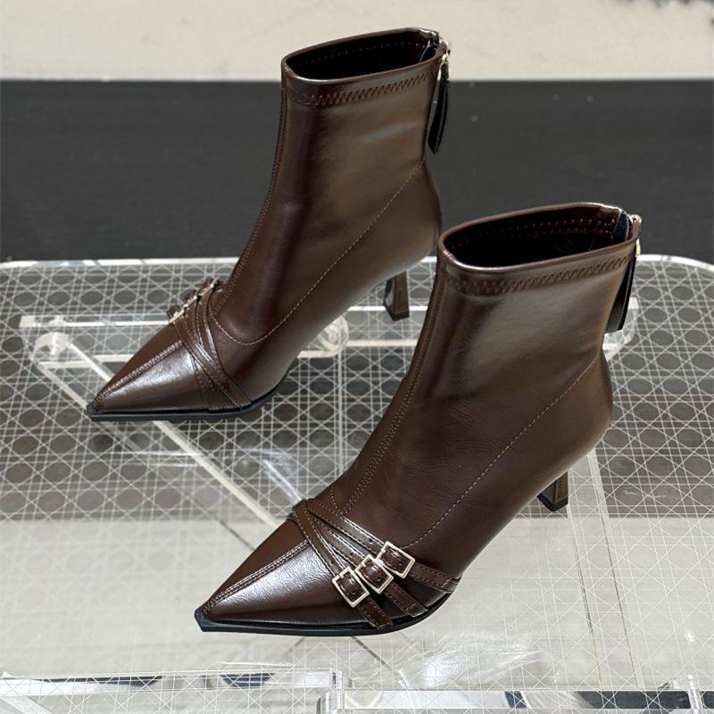 Women's Pointed Toe Stiletto Ankle Boots: Autumn/Winter 2025 - Zipper, Elastic, Versatile, High Heel, Short Tube Design.