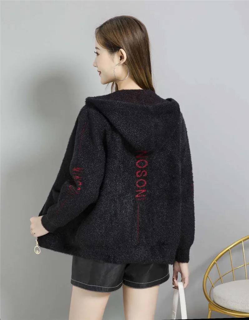 Smvp Mink-like Women's Sweater Autumn Winter Coat  Female Korean Hooded Jacket Foreign Gold Velvet Knitted Cardigan Overcoat