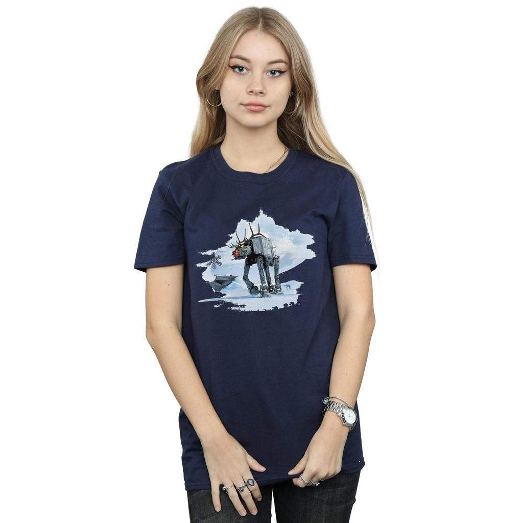 Star Wars Womens/Ladies Christmas AT-AT Reindeer Cotton Boyfriend T-Shirt