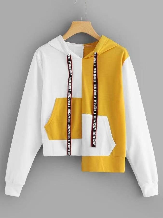 2026 New 3D Digital Printing Hooded Color Matching Short Sweater Women's Loose Fashion Trend Jacket Long Sleeve Top