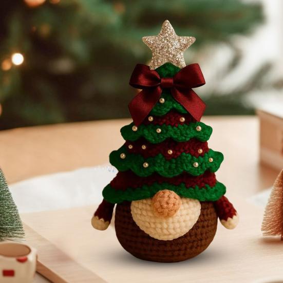 DIY Crochet Christmas Tree Gnome Kit Beginner-Friendly Handmade Xmas Tree Gnome Craft Kit Knitting Holiday Decoration