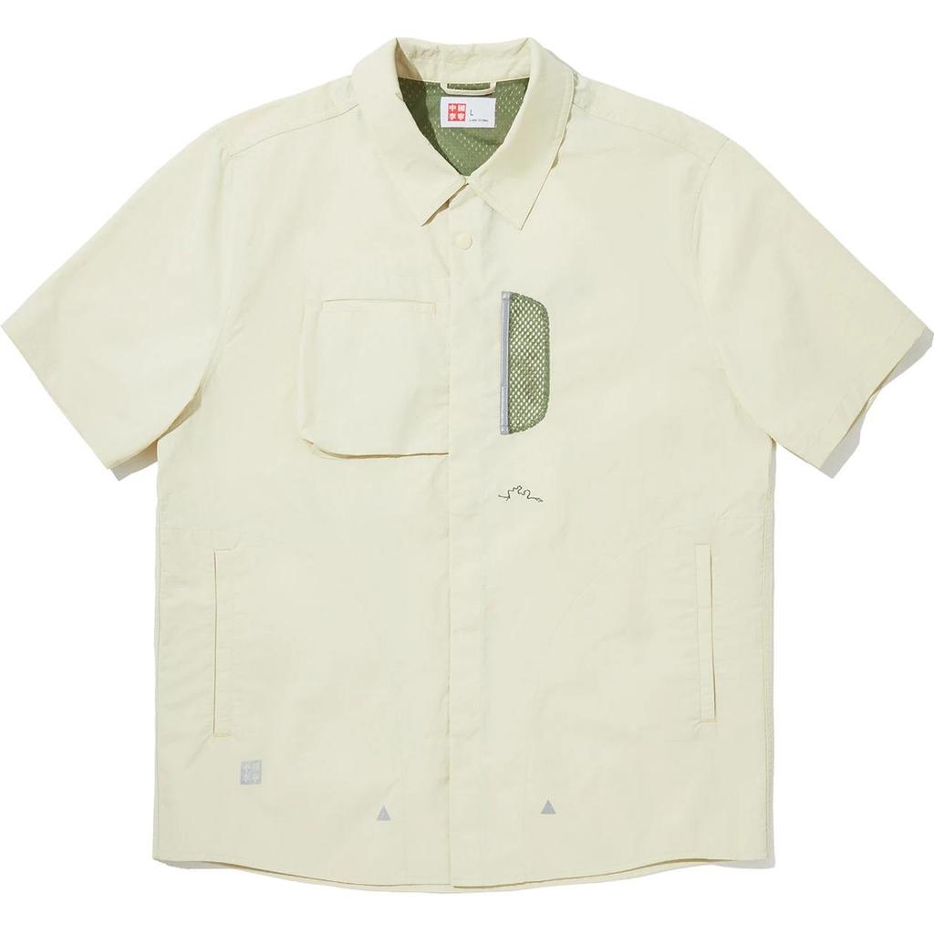 Li Ning Outdoor Series Reflective Water-Resistant Sun-Proof Loose Casual Short Sleeve Shirt Unisex Shirts Oyster-White ASHU565-2