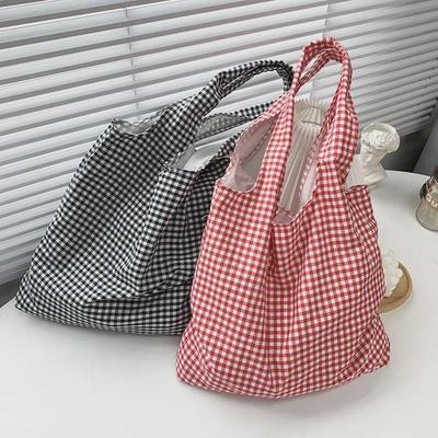 Sac à bandoulière en toile à carreaux rétro coréen – Grande capacité, léger et polyvalent pour les étudiantes