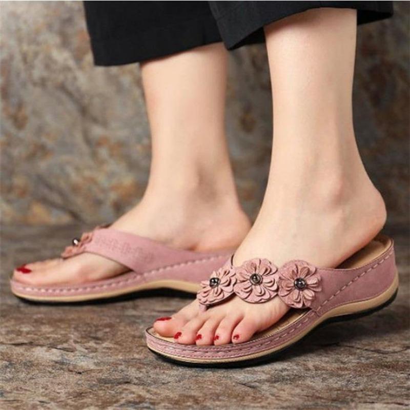 Summer new flower sandals car line platform toe slippers retro beach flip-flops