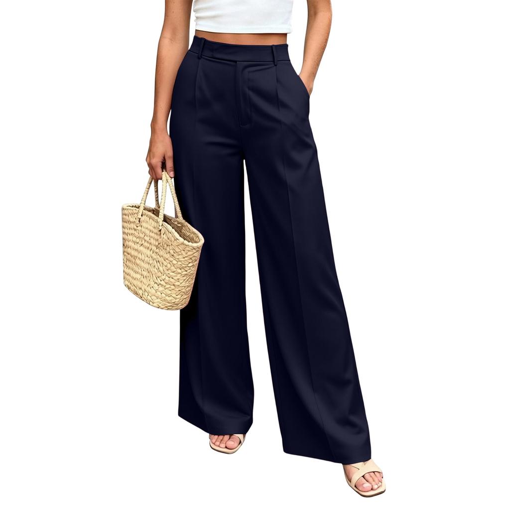 Damen High Waist Weite Hosen mit Taschen Entspannte Passform Gerades Bein Lässige Hosen Geeignet für den täglichen Gebrauch und die Arbeit