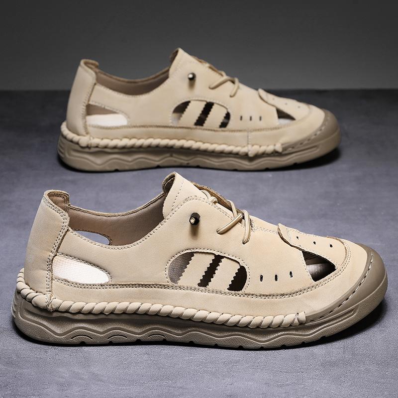 Summer Men's Leather Sandals Outdoor Hollow Beach Sandals Casual Shoes