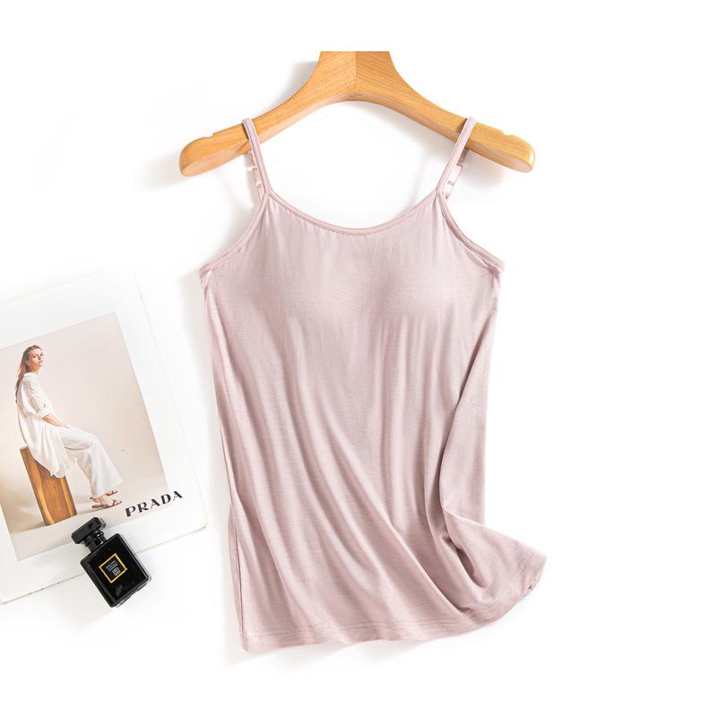 Women's Summer Modal Camisole with Built-In Bra Pads - Versatile One-Piece Base Layer and Anti-Exposure Pajamas