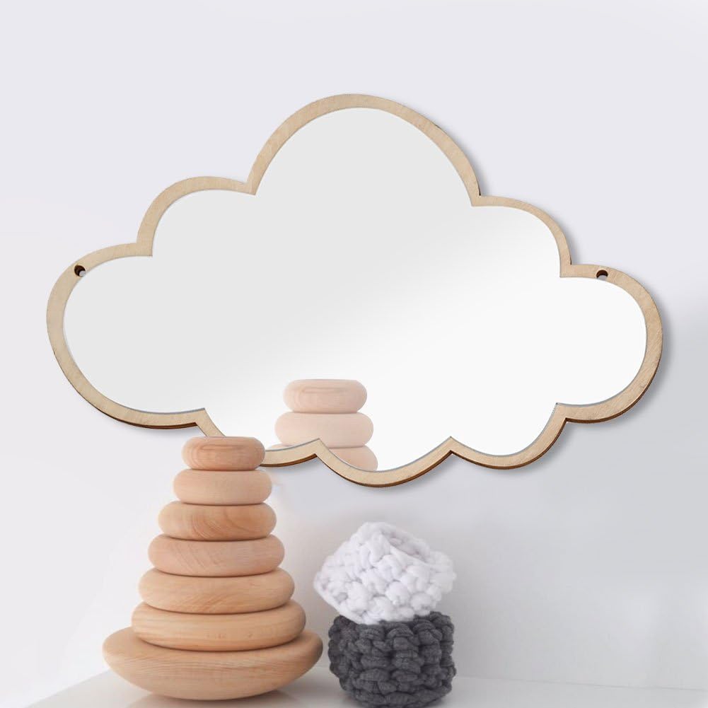 Children Mirror Cloud Wooden Mirror Cartoon Shatterproof Mirror Wall Sticker Kid Children's Bedroom Home Decorate Bedroom Nursery Decoration, 14.96 x