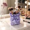 Dressing Table Brush Holder Satin Bow Bag Makeup Holder, 3D Printed Beauty Tool Organizer Cosmetic for Desk, Large Bowknot Pouch Pencil Storage