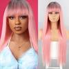 Orange Synthetic Wigs Long Straight Wigs With Bangs For Women Pink Red Cosplay Party Daily Use Natural Hair