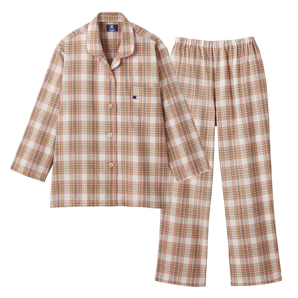 

Room Wear Cotton Long Sleeve Long Pants Viera Beige [Champion] 100% Yarn-dyed Women s