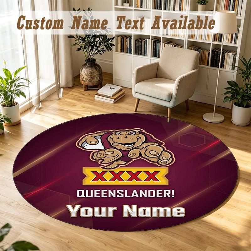 Round Rug Custom NameQueensland Maroons Pattern Non Slip Carpet Home Floor Decor