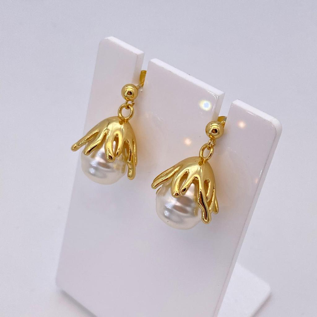 Elegant Stainless Steel Pearl Earrings - European & American Style, Titanium French Dangle, Luxurious Light Studs