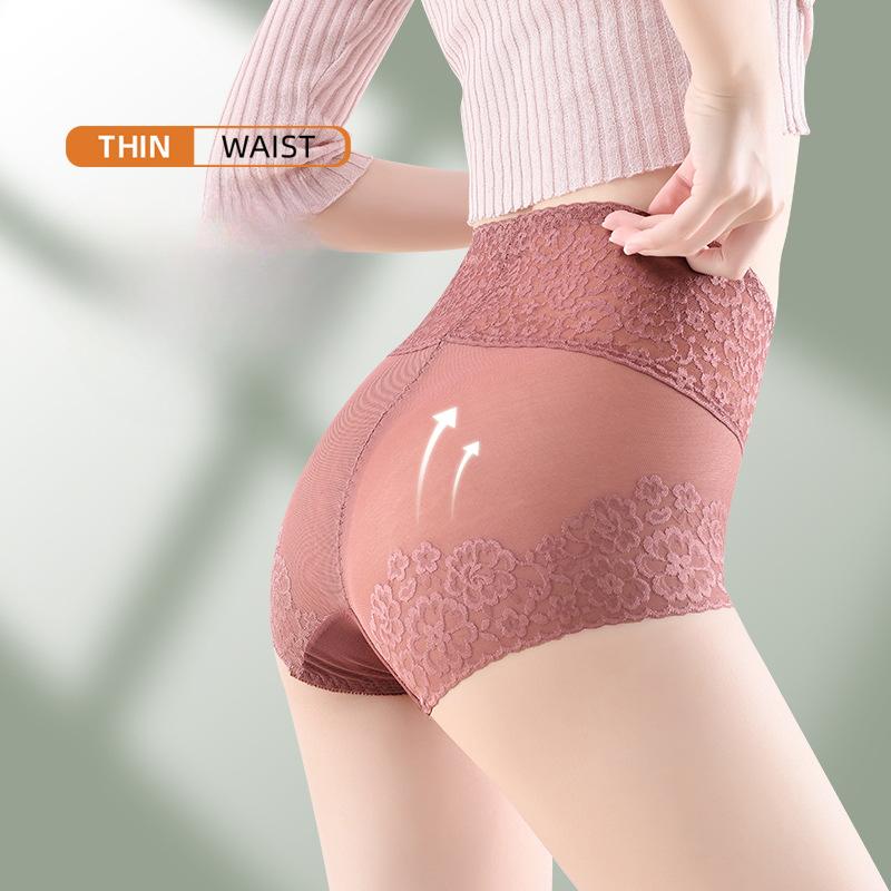 Sexy Spitzenunterwäsche für Damen Slips mit hohem Bund Geraffte, angehobene Gesäßbacken Ausgehöhlt Nahtlos Leichtgewichtige Plus Size Dreiecksslips