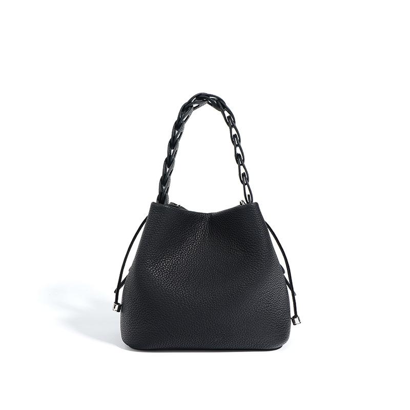 Calfskin leather messenger bag women's bucket bag commuter office worker niche high-end sense new women's handbag