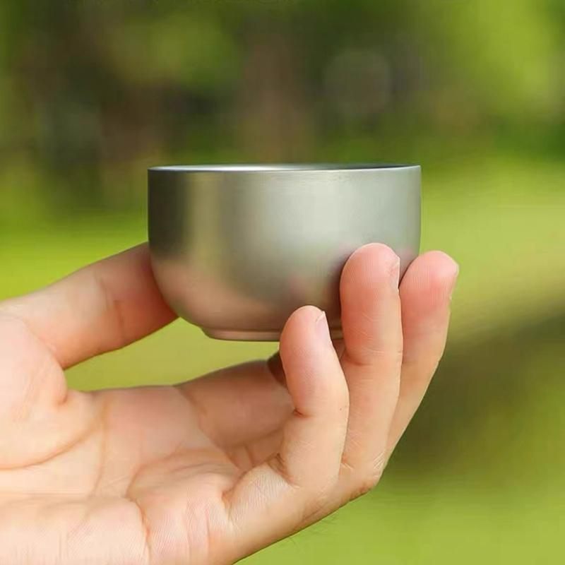 Titanium Alloy Portable Travel TeaSet Camping Kit with Double Wall Teacup Heat Resistant Pot Outdoor Hiking BrewingEquipmentGift