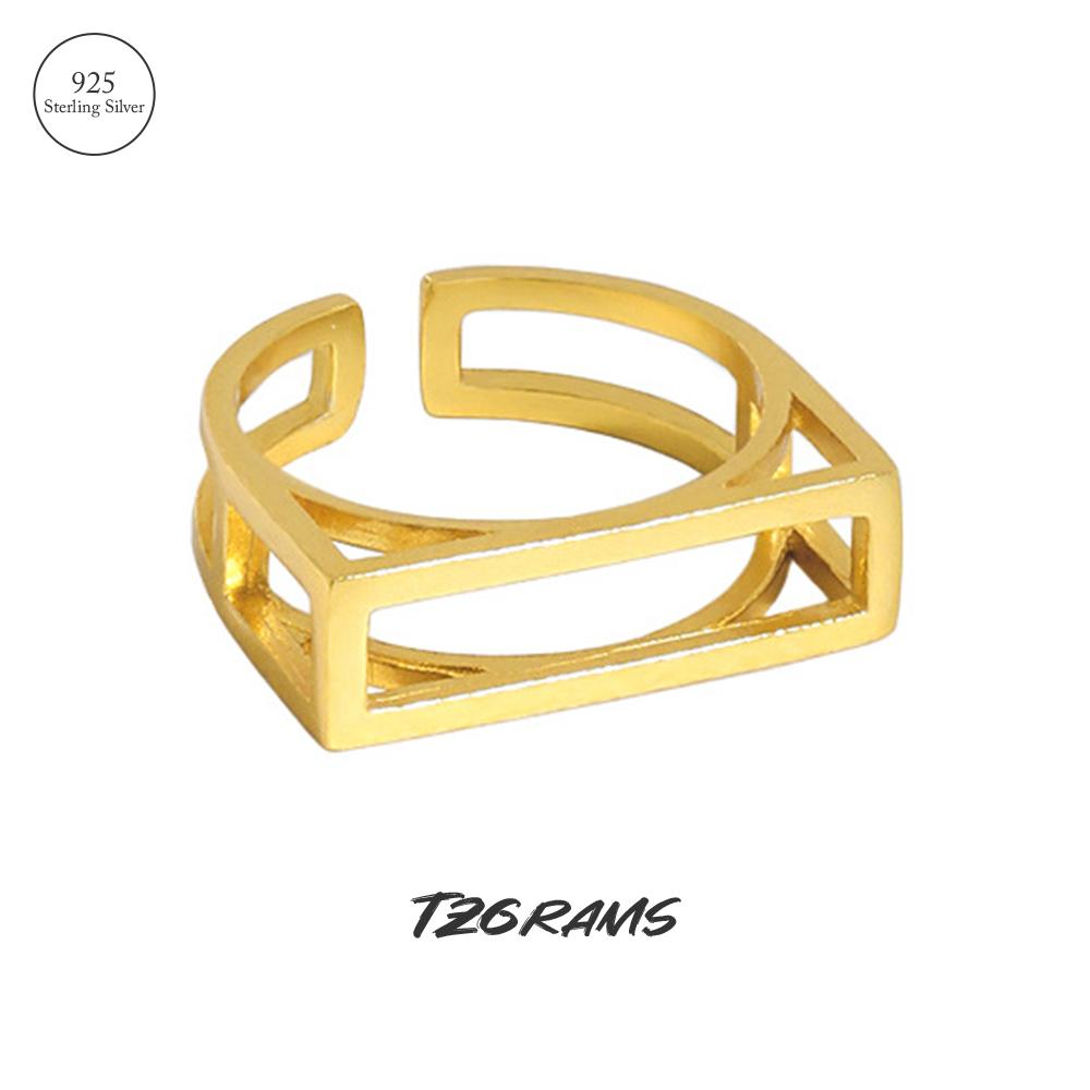 

Кольца из стерлингового серебра 925 пробы с квадратной полой геометрической формой для женщин, корейские трендовые кольца, нежные ювелирные изделия на день рождения, подарок
