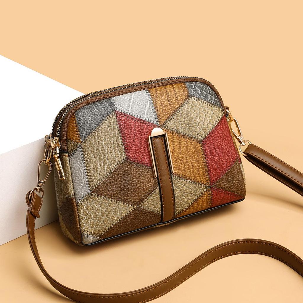 Ethnic Style Colorblock Patchwork Double Zipper Crossbody Bag