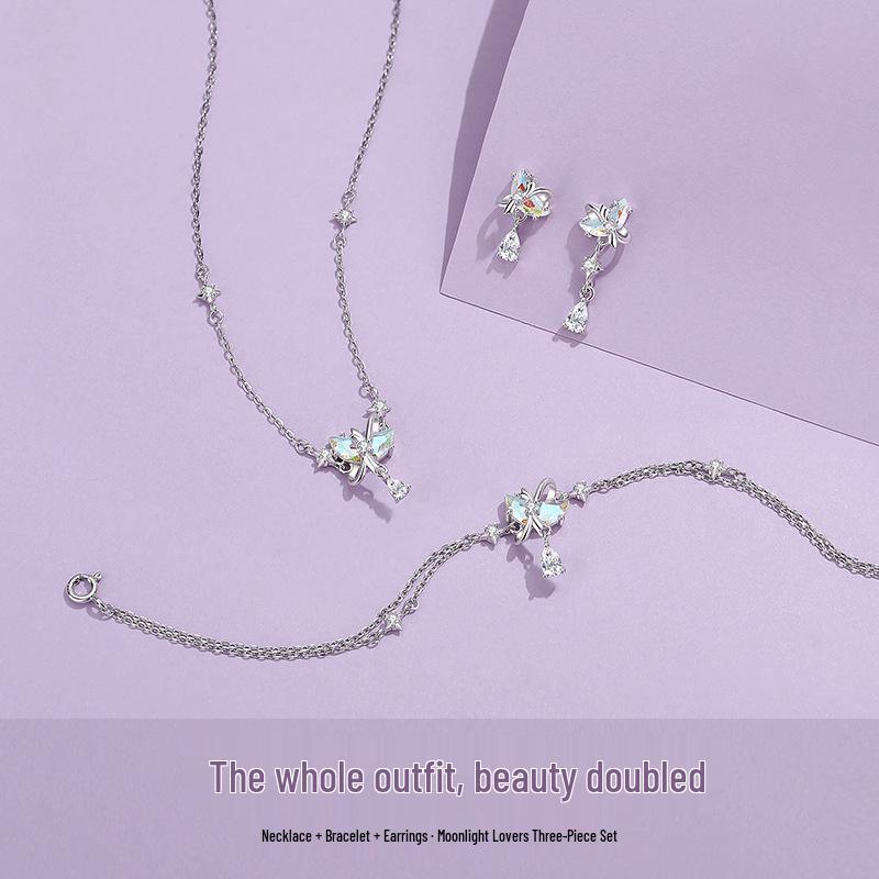 Tichia Moonlight Lover S925 Sterling Silver Necklace with Moon Color Zircon