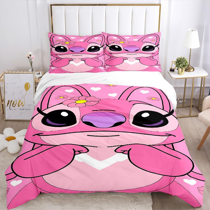 Pink Stitch Heart Background Print 3Pcs Bedding Setduvet Cover With 2 Bedropillowcase Home Birthday Gift