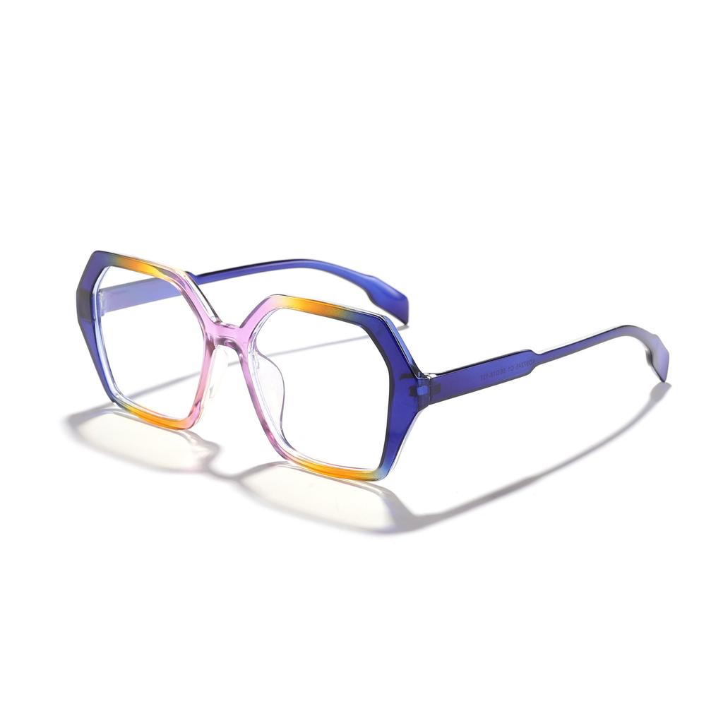 Oversized Hexagon Glasses Colorful Gradient Frame Clear Non-Prescription Lenses Stylish Eyewear for Ladies KJ088