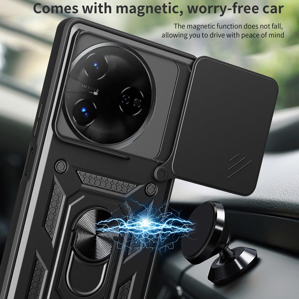 For itel S24 Case with Slide Camera Lid PC+TPU Kickstand Phone Cover