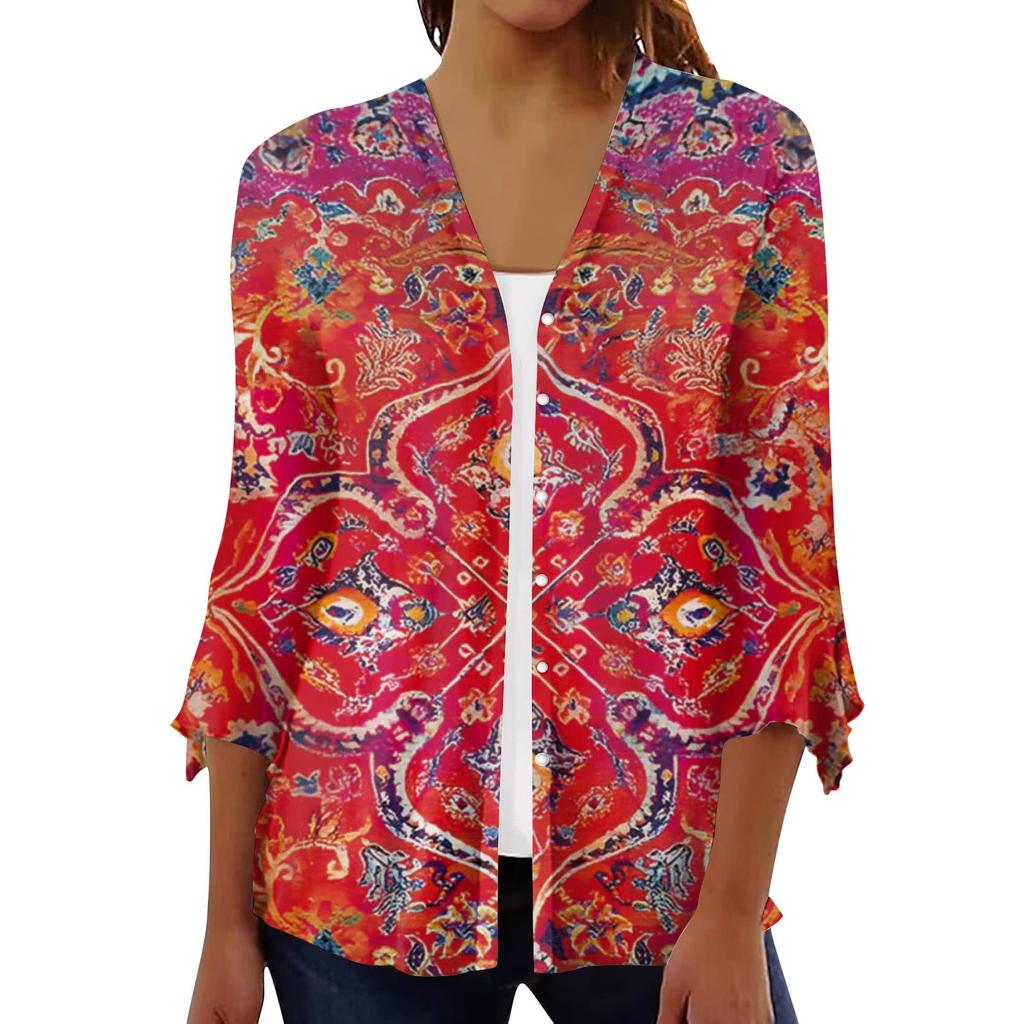 Women's Shirt Blouse Outerwear Print 3/4 Length Sleeve Casual Holiday Basic Button Tops