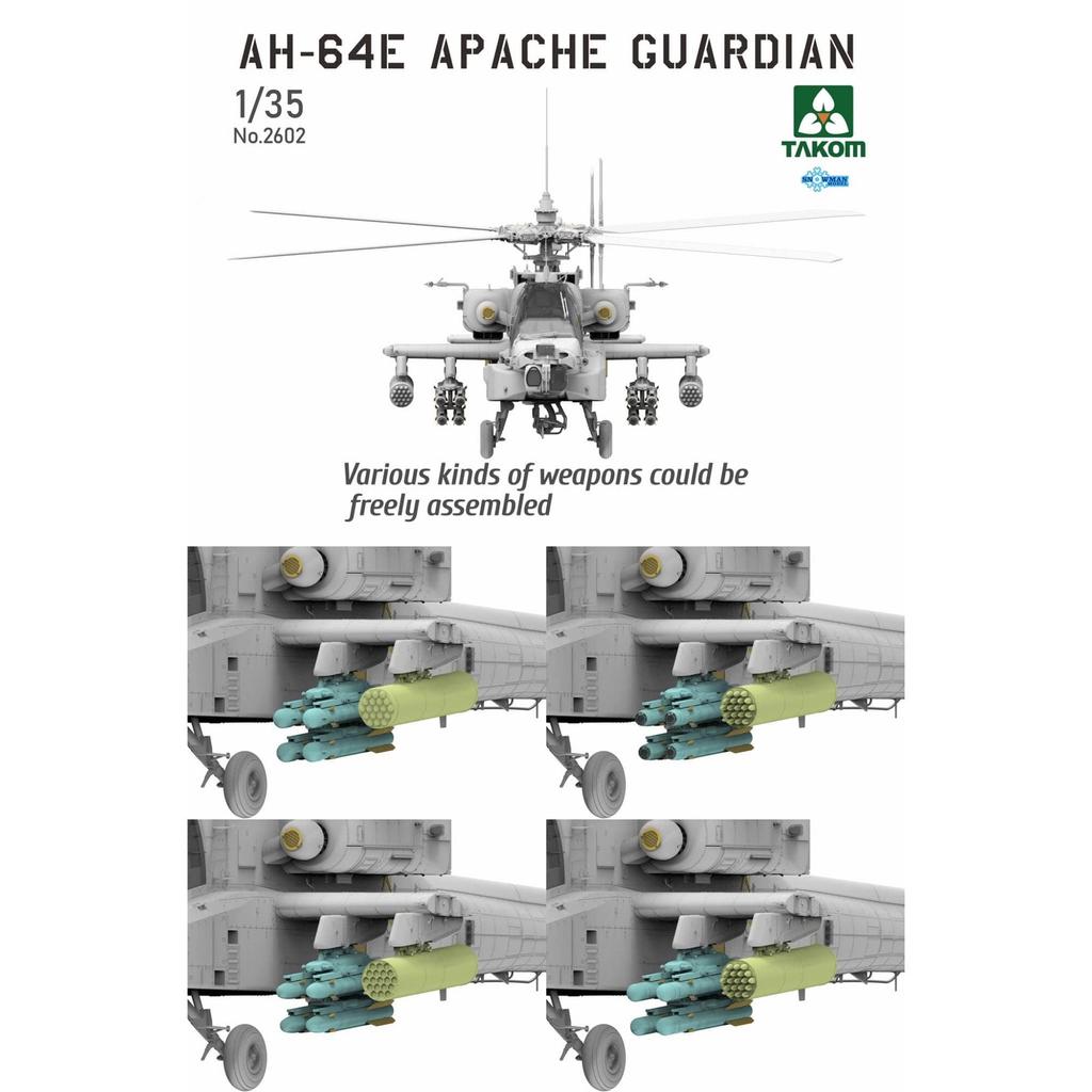 Takom scale US Army Apache Guardian attack helicopter plastic model molded color 1/35 AH-64E kit, TKO2602,