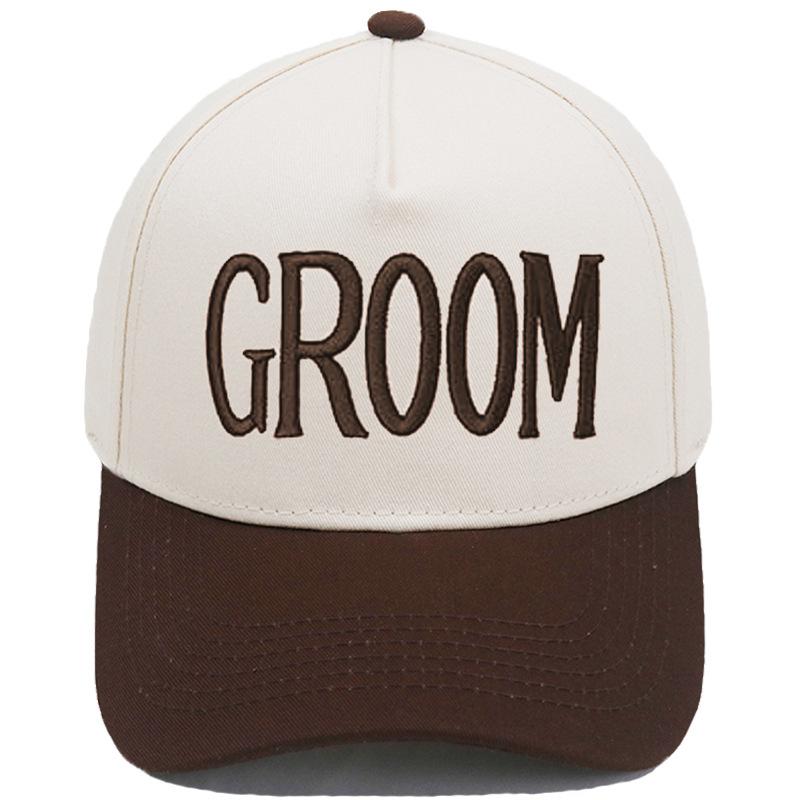 GROOM BRIDE Embroidered Color-Block PVC 5-Panel Trucker Hat European/American Men's/Women's Couple Wedding Party