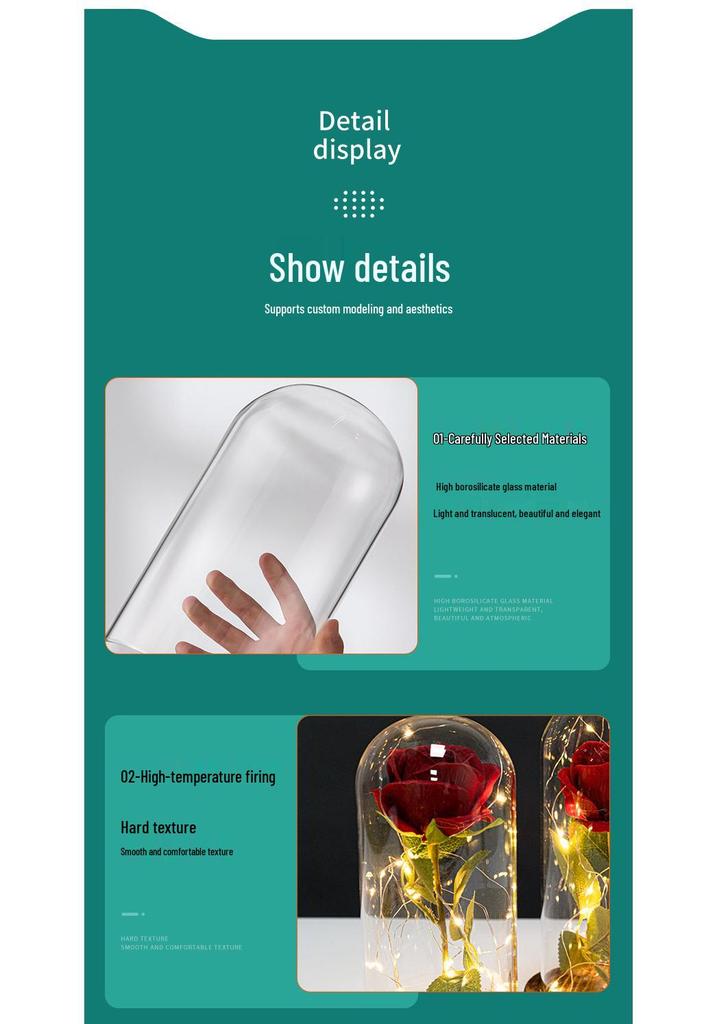 Rose in Eternal Glass Dome with Dust Cover - 520 Valentine's Day Birthday Gift Ornament