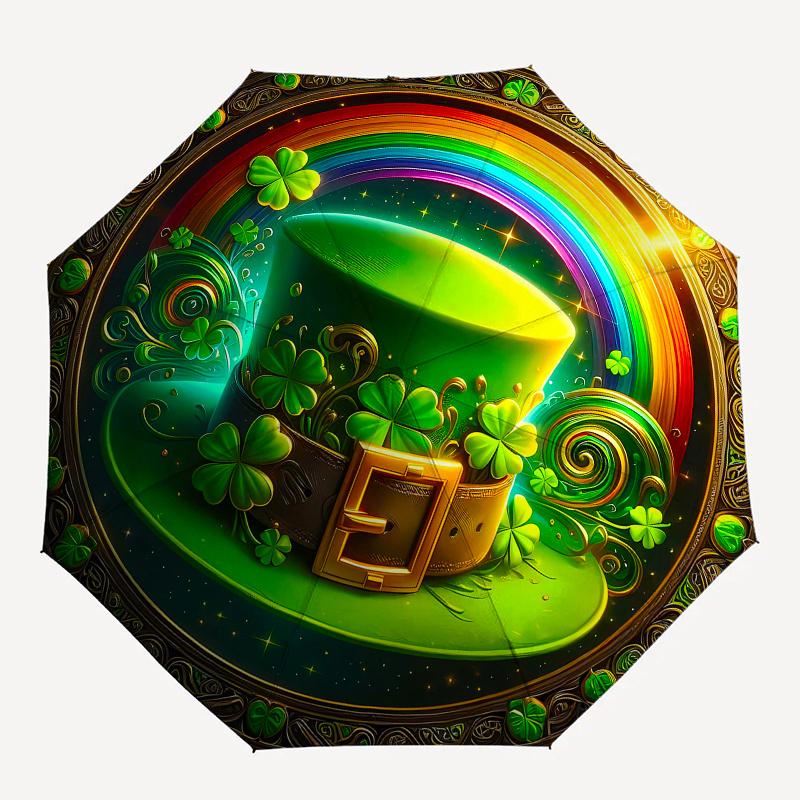 St. Patrick's Day Hat with and Clover DesignUmbrella, Portable 3-Fold Compact Umbrella for Men & Women Gift