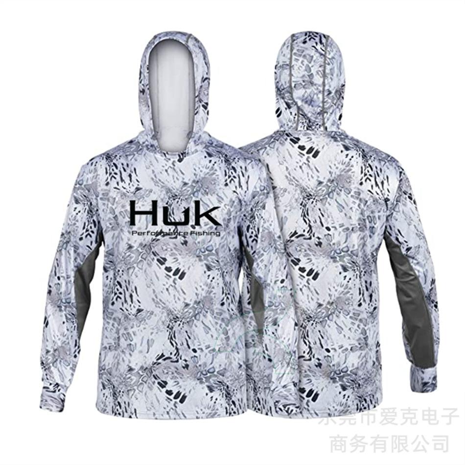 HUK fishing suit men's hoodie summer sun protection long sleeve fishing top with mask outdoor sports fishing shirt
