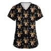 Women's V-neck Christmas printed short-sleeved pocket side-slit protective suit top