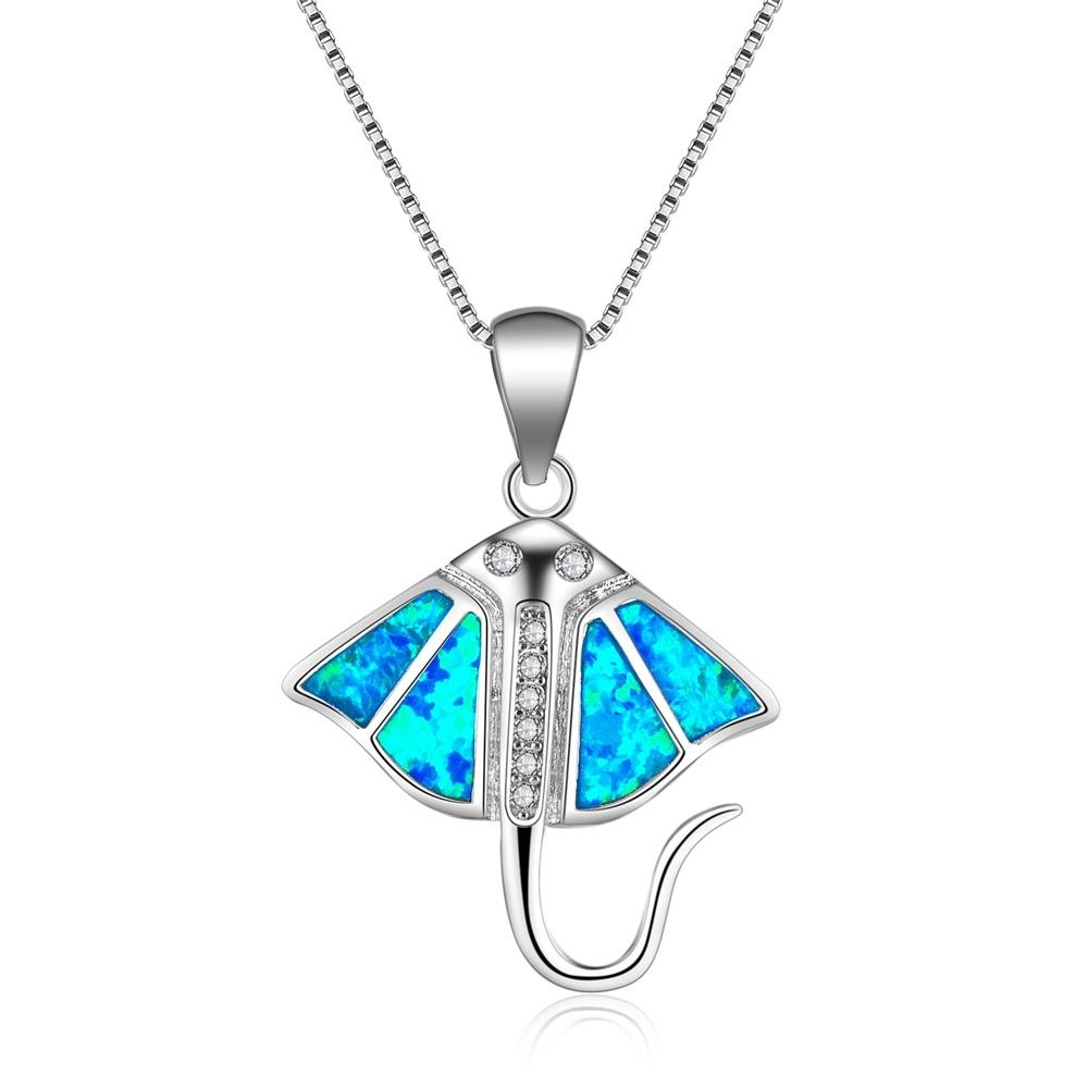 Boho Fashion Flower Pendant Necklace for Women Girl Charm Blue Imitation Opal Necklace Trendy Wedding Party Jewelry