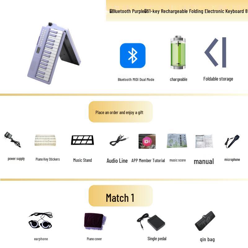 61-Key Rechargeable Folding Piano for Beginners & Kids