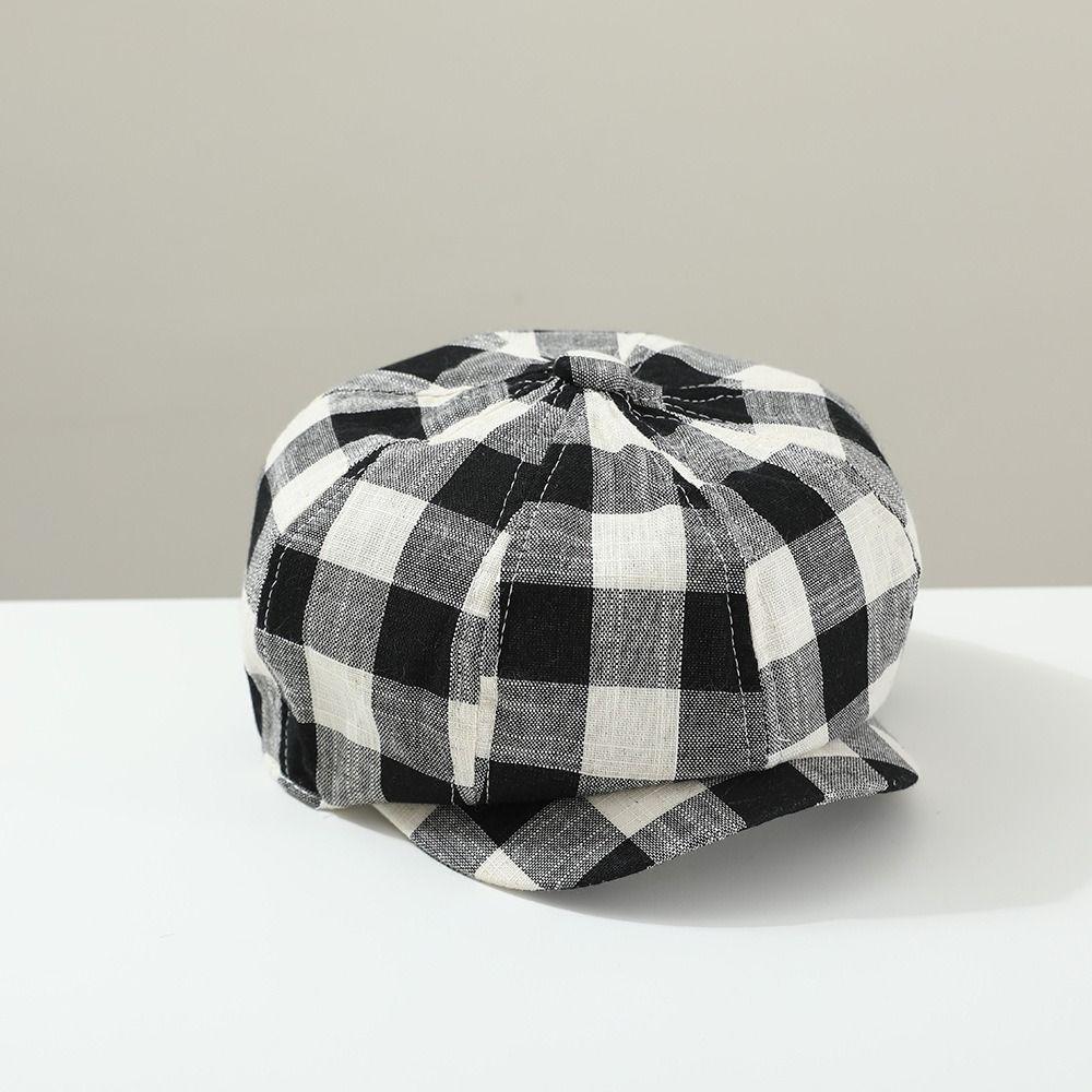 Plaid Newsboy Cap Korean Peaked Caps Fashion Children's Beret  Boys Girls