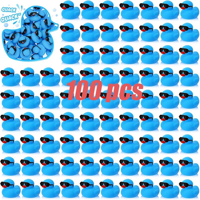 1-100Pcs Mini Rubber Ducks Blue Set In Bulk With Sunglasses Float Squeak Tiny Rubber Duck Toy For Party Birthday Supplies
