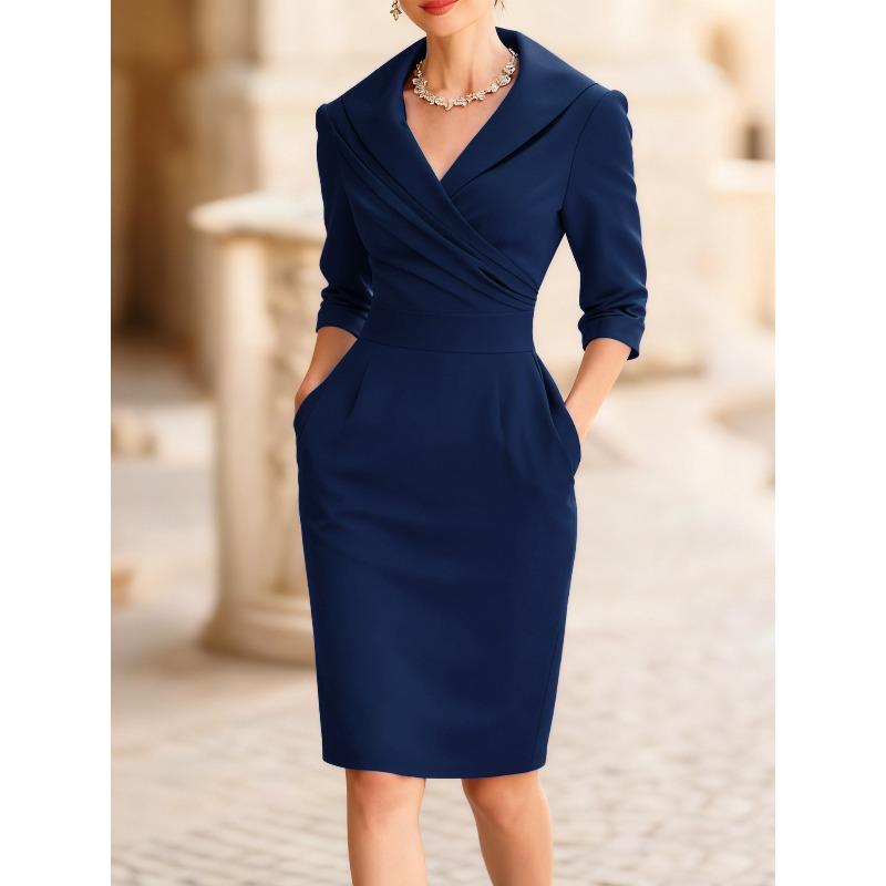 QICED Fashion Summer Spring Solid Color Print Long Sleeve V-Neck Casual Dresses