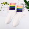 Ladies Spring Rainbow Thick Pinstripe Skateboard Mid Tube Socks