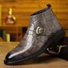 FashionBig Size Stone Pattern Casual Dress Boots for Men Fashion Autumn Winter Belt Buckle Leather Shoes Male Designer Ankle Boots Men