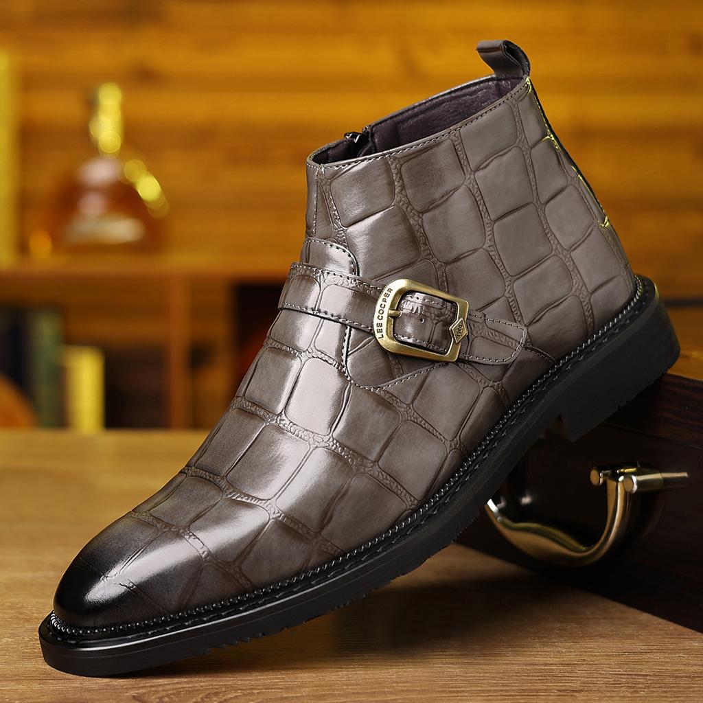 FashionBig Size Stone Pattern Casual Dress Boots for Men Fashion Autumn Winter Belt Buckle Leather Shoes Male Designer Ankle Boots Men
