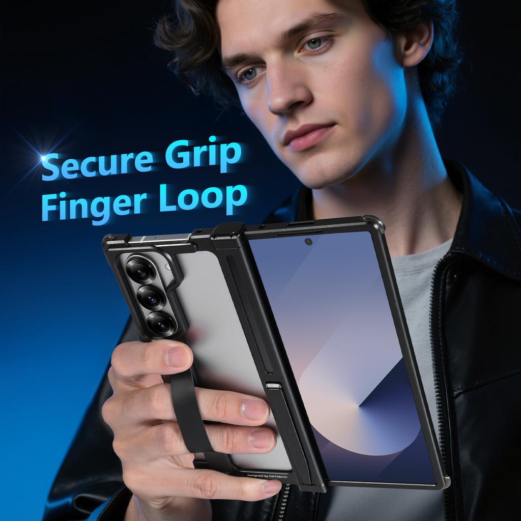 Oatsbasf Metal Frameless Phone Case for Samsung Galaxy Z Fold 6 Case With Stand & Secure Grip Shockproof Protection Phone Cover