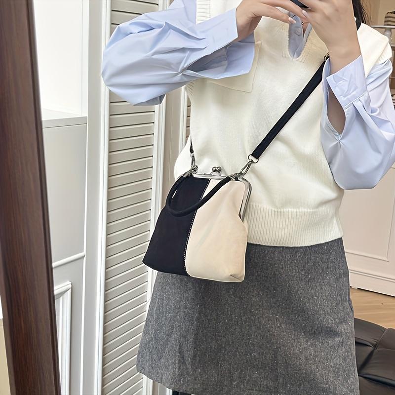 Retro-style color-blocked handbag/crossbody bag with adjustable shoulder strap, suitable for everyday use, and a perfect gift.