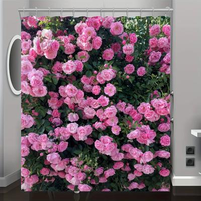~O~Rosa Rose Blumiges Duschvorhang - Strapazierfähiges Polyester, Pflegeleicht, Inklusive Haken, Mehrere Größen Verfügbar, Perfekt für