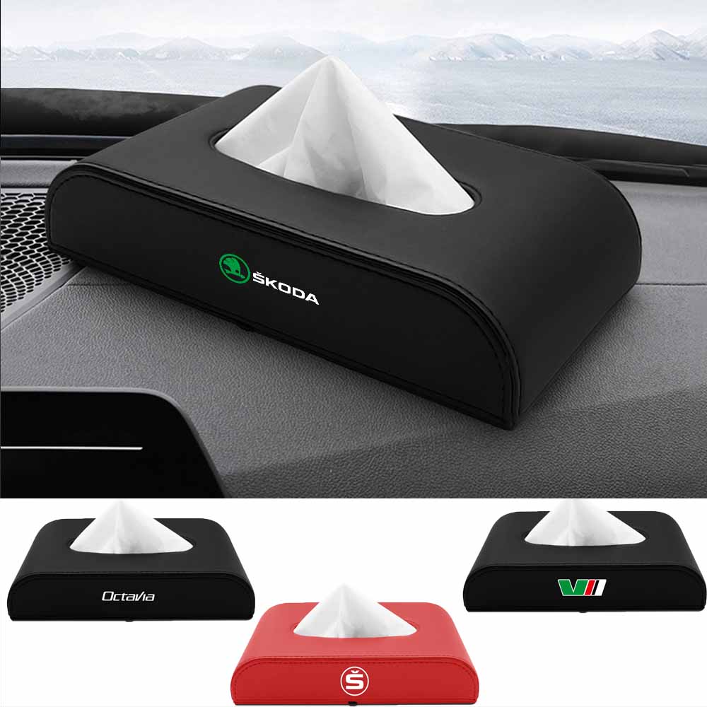 zbfwl3 1PC PU Leather Tissue Box Car Tissue Box Interior Storage Box For Skoda Kodiaq Octavia 2 3 Yeti Karoq Rapid Fabia S A5 Kamiq VII